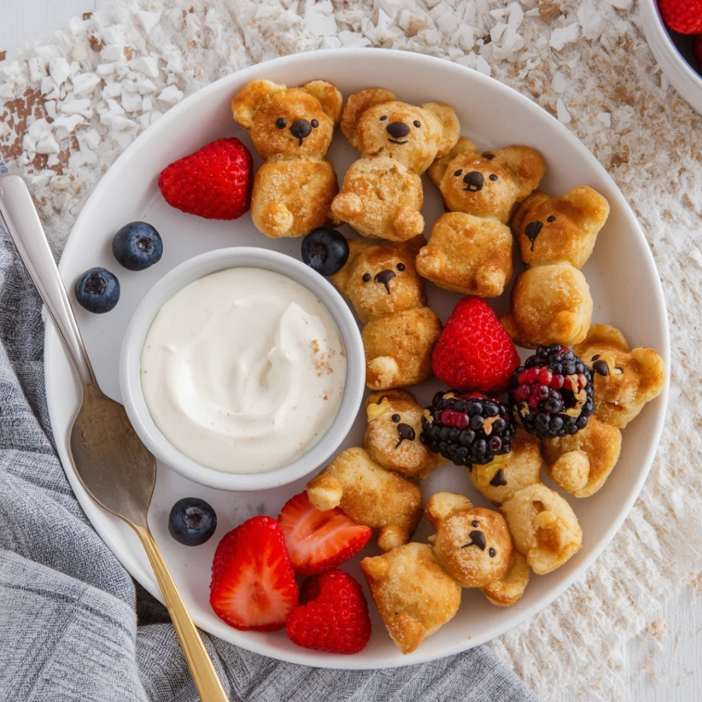 7. Teddy Bear Pancake Bites with Yogurt Dip