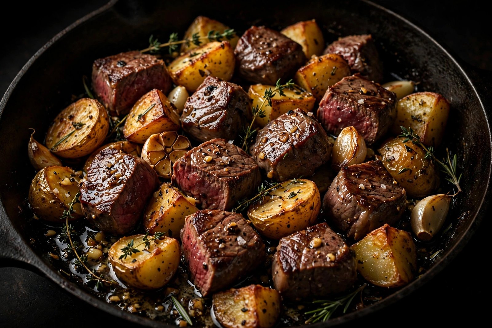 Garlic Butter Steak Bites with Crispy Potatoes
