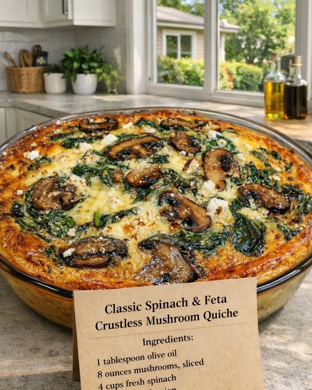 Classic Spinach & Feta Crustless Mushroom Quiche
