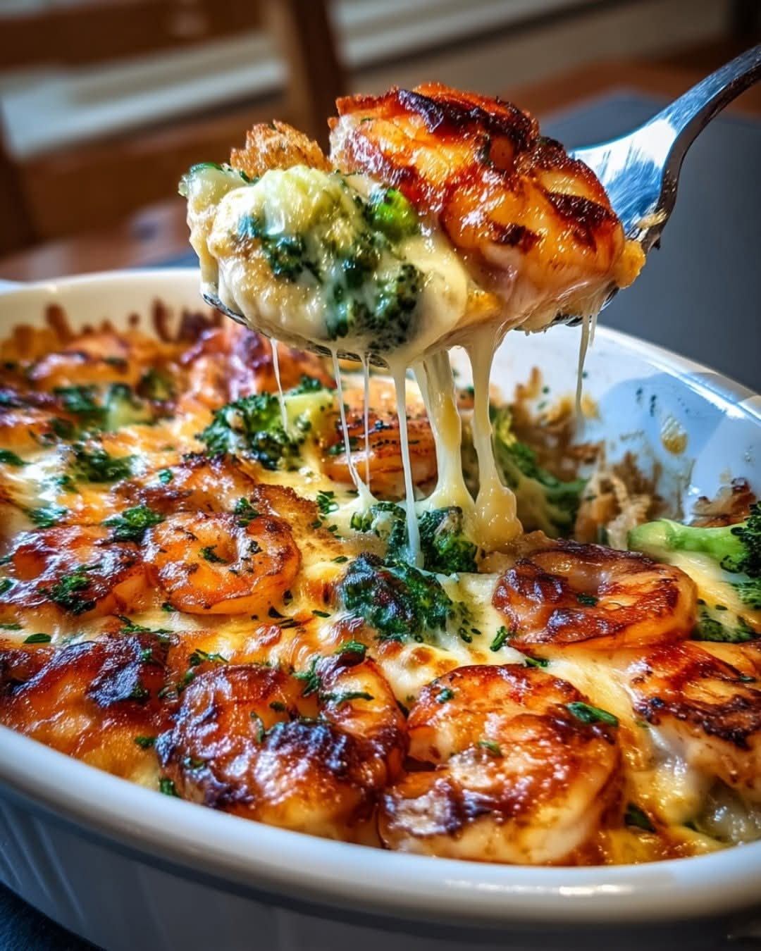 Cheesy Garlic Shrimp Broccoli Bake