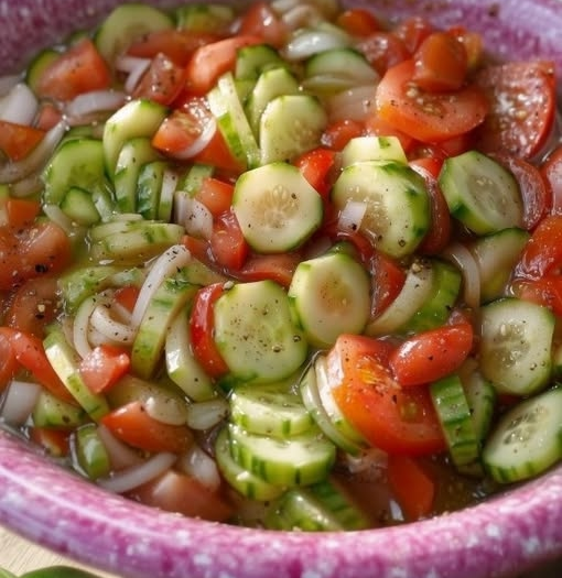 Fresh Cucumber, Tomato & Onion Salad with Zesty Homemade Dressing