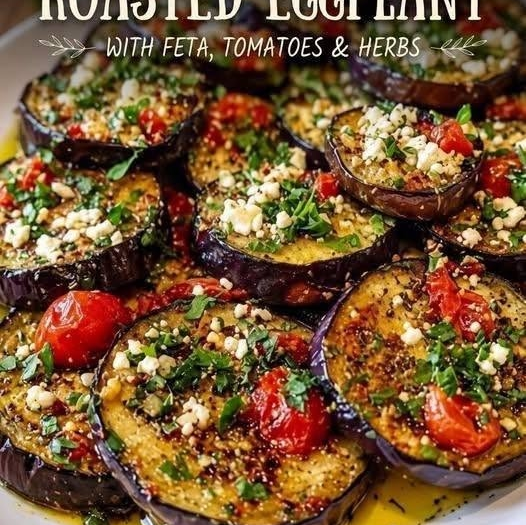 Mediterranean Roasted Eggplant with Feta, Tomatoes & Herbs