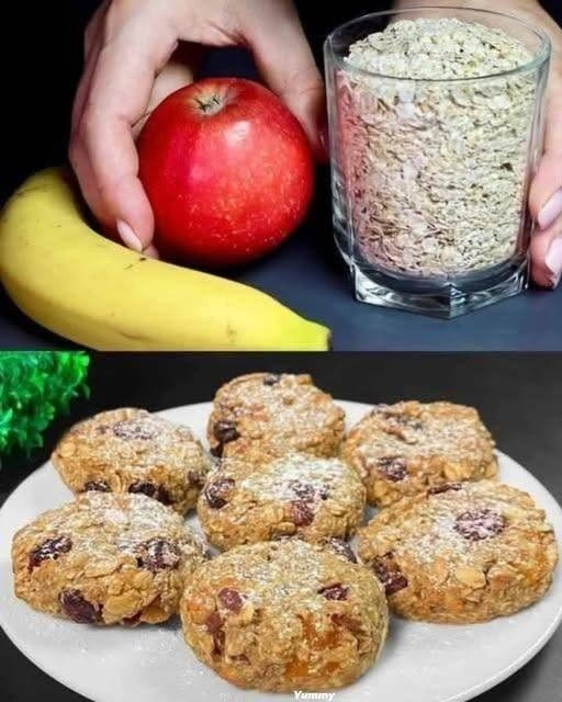 Healthy 3-Ingredient Oatmeal Banana Apple Cookies