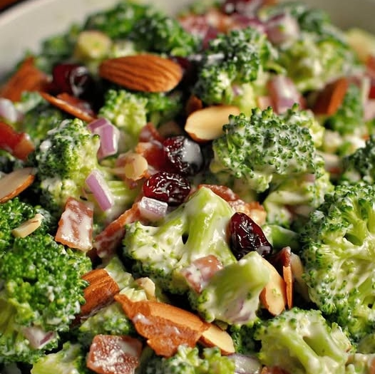 Classic Creamy Broccoli Salad with Bacon, Cranberries & Almonds