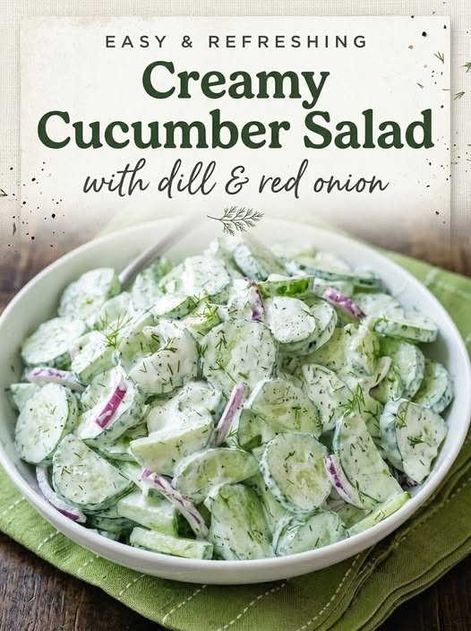 Creamy Cucumber Salad with Dill and Red Onion