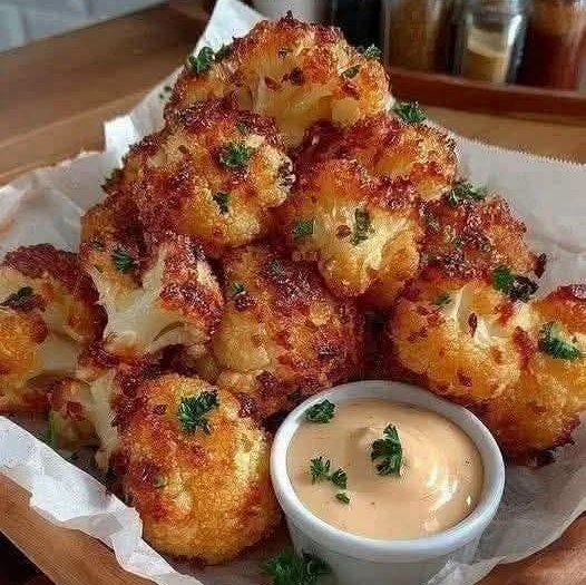 Crispy Cauliflower Bites with Creamy Garlic Dipping Sauce
