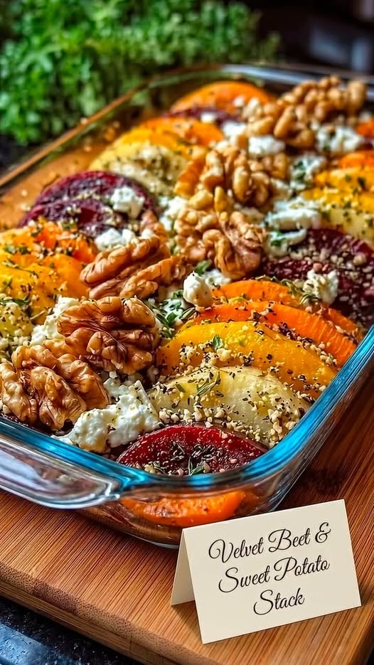 Mediterranean Beet, Sweet Potato & Feta Gratin