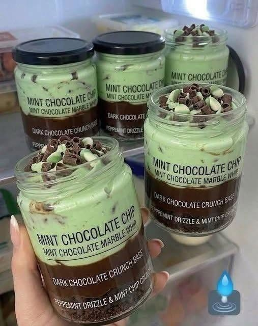 Mint Chocolate Chip Protein Marble Fluff Jars
